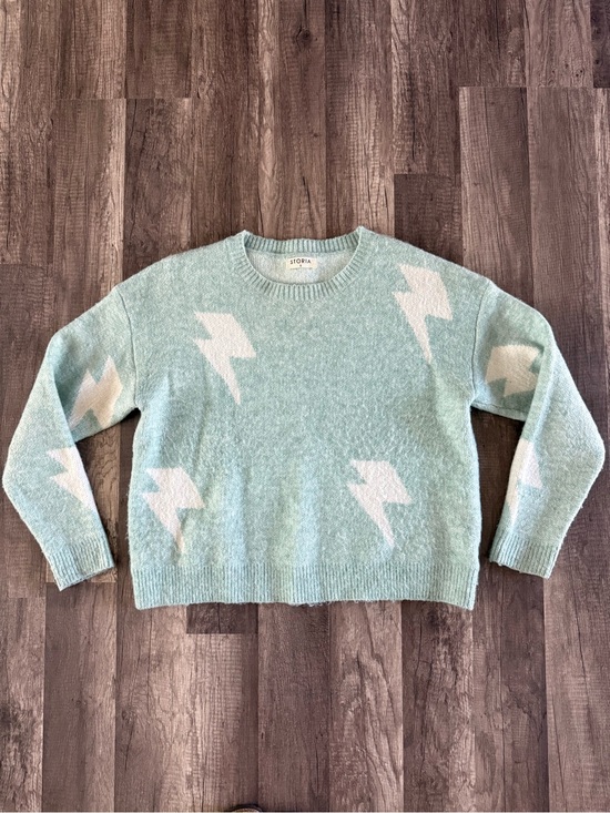 Storia Sweaters - Storia Sweater Blue Lightning Bolt Long Sleeve Boxy Fit Sweater Size Small
